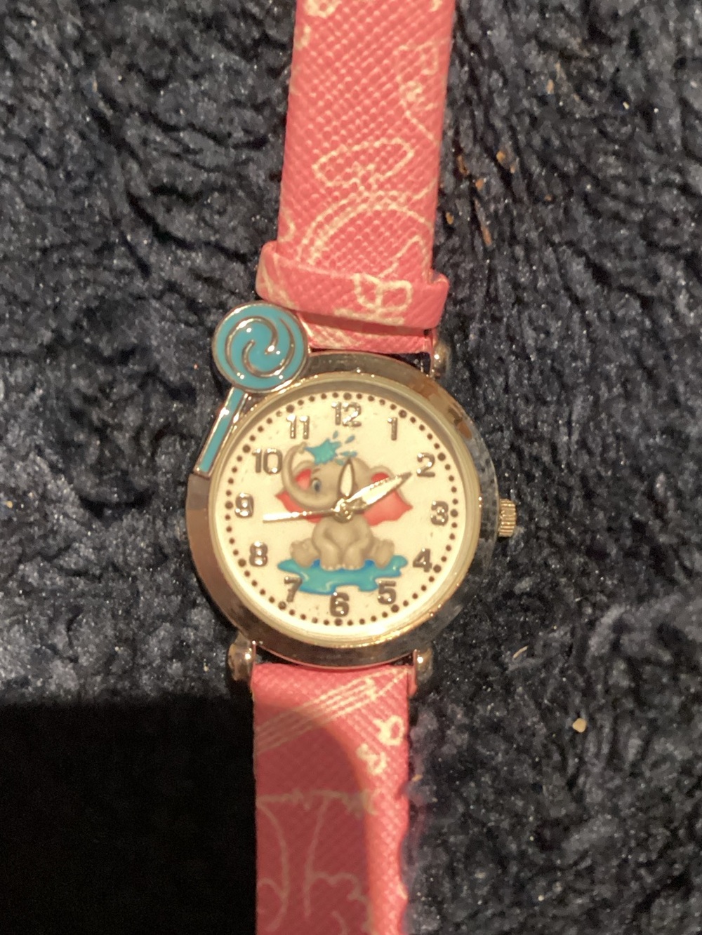 Pink Elephant Kids Watch with Lollipop Accent